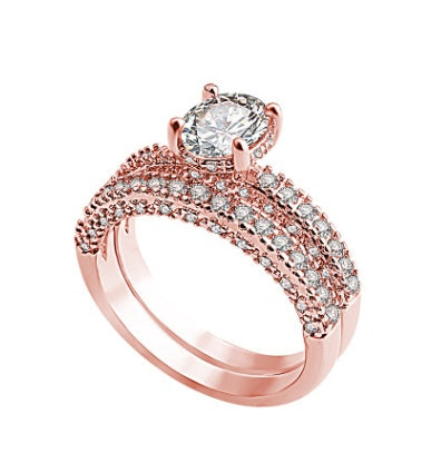 Zircon full diamond ring ring Rose gold plated engagement ring strip or tail ring