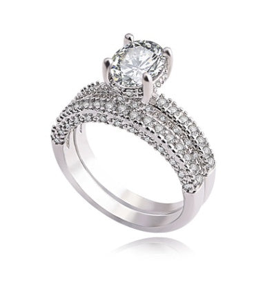 Zircon full diamond ring ring Rose gold plated engagement ring strip or tail ring