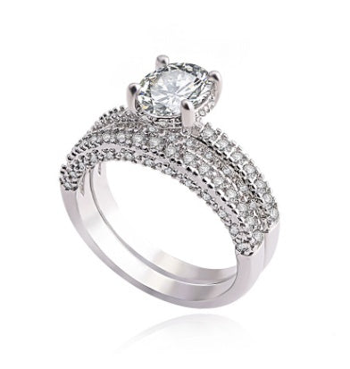Zircon full diamond ring ring Rose gold plated engagement ring strip or tail ring