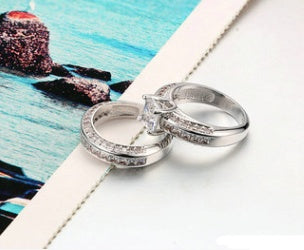 Fashion personality square zircon women's ring ring Platinum plated ring