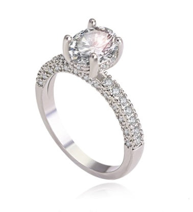 Zircon full diamond ring ring Rose gold plated engagement ring strip or tail ring