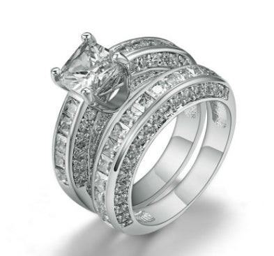 Fashion personality square zircon women's ring ring Platinum plated ring