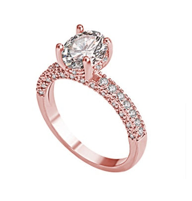 Zircon full diamond ring ring Rose gold plated engagement ring strip or tail ring